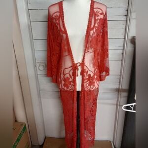 Chic Burnt Orange Lace Kimono Wrap